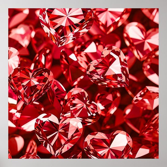 Poster Coeurs Diamants en Cristal Rouge (Devant)