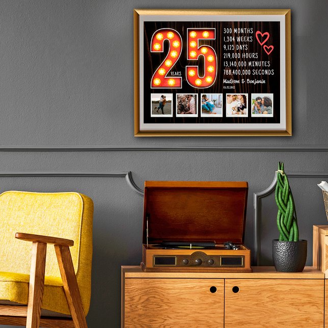 Poster Coeurs du 25e anniversaire Retro Collage photo per (Créateur téléchargé)