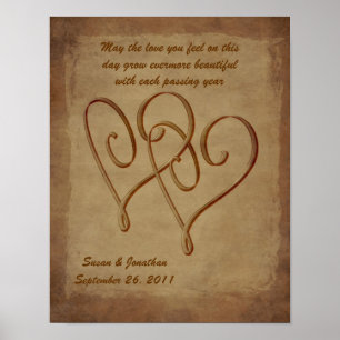 Poster Coeurs enmêlés Papier vieilli Mariage personnalisa
