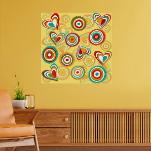 Poster Coeurs et cercles Boho rétro les années 70 Motif S