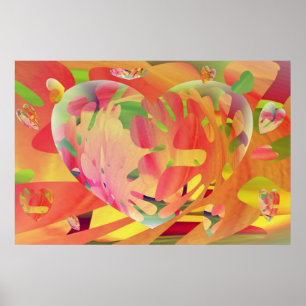 Poster Coeurs et couleurs de rayon de soleil de fleurs