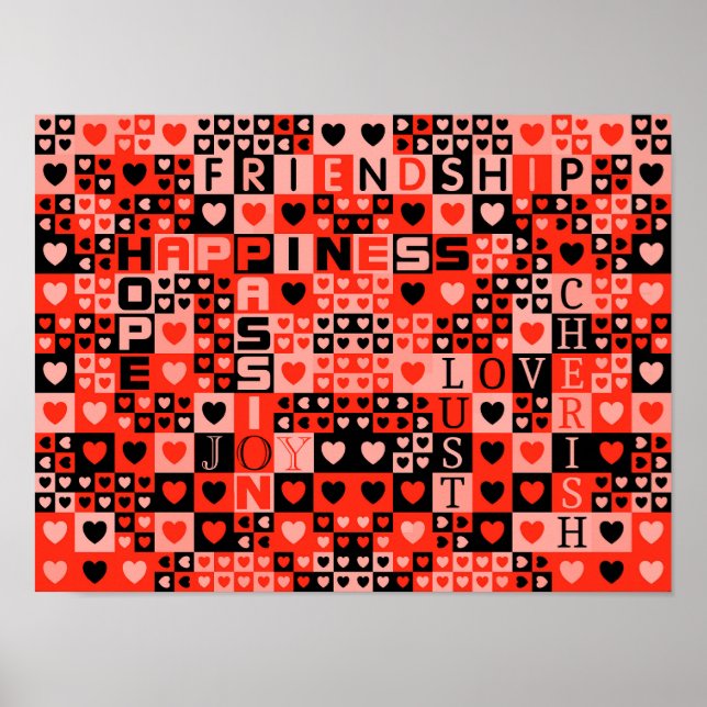 Poster Coeurs et mots Art (Devant)