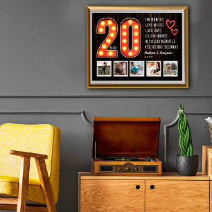 Poster Coeurs rétros du 20e anniversaire Collage photo pe
