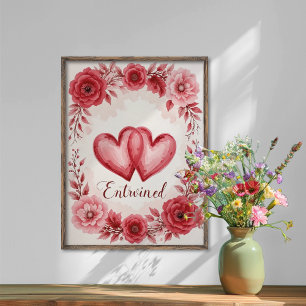 Poster Coeurs romantiques entrelacés Art floral