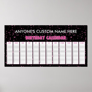 Poster Coeurs roses Perpetual Anniversaire Calendrier Pos