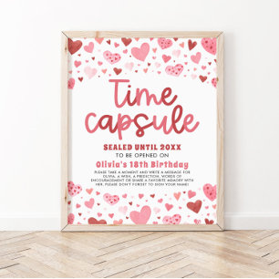 Poster Coeurs roses Valentine 1er Anniversaire heure Caps