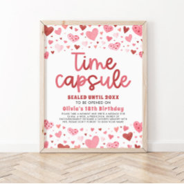 Poster Coeurs roses Valentine 1er Anniversaire heure Caps