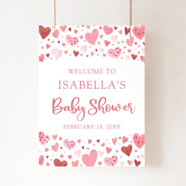Poster Coeurs rouges roses Valentine Baby shower amoureux (Créateur téléchargé)