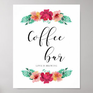 Poster Coffe bar design fleuri signe mariage