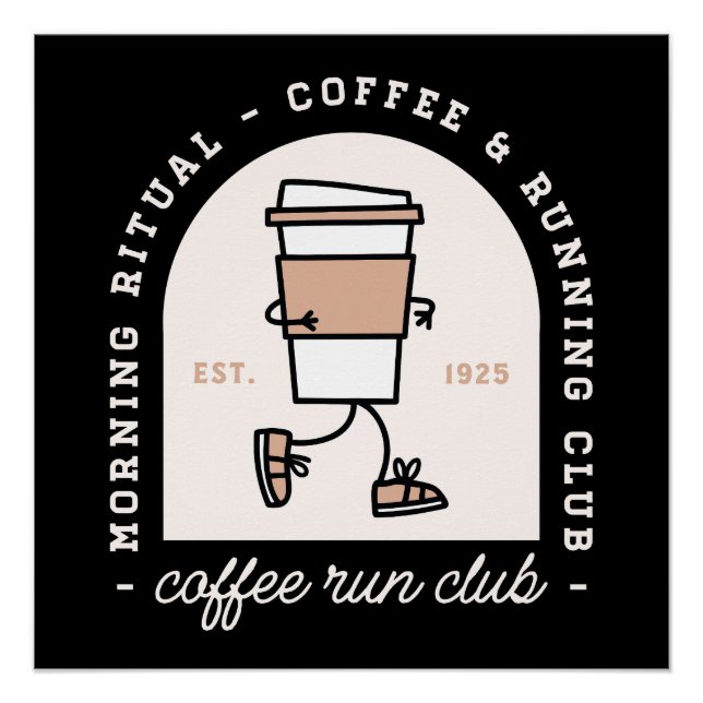 Poster Coffee and running lovers run club funny (Devant)
