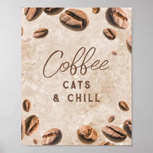 Poster Coffee Cats Chill Cute Funny Caffeine Addict Lover (Devant)