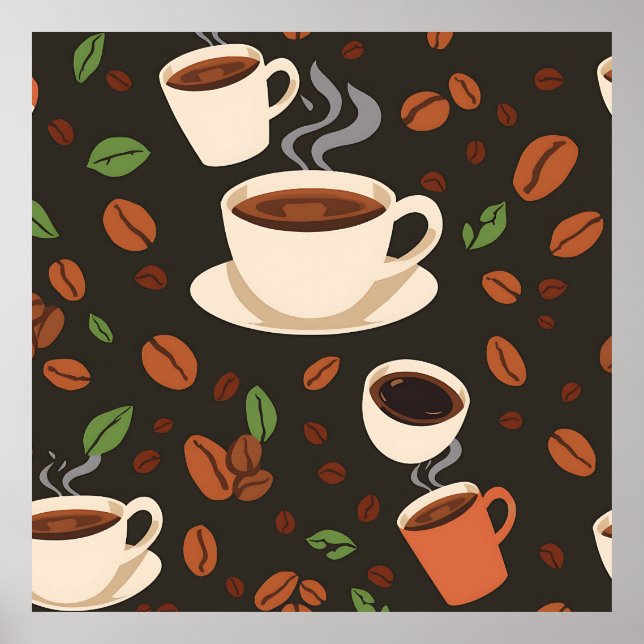 Poster Coffee Cups Beans Morning Pattern (Devant)