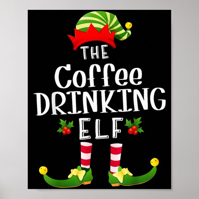 Poster Coffee Drinking Christmas Elf Matching Pajama X-ma (Devant)