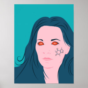 Poster Coffee Lover Girl Blue Hair Caffeine Tattoo