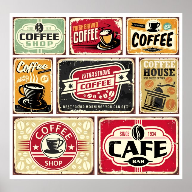 Poster Coffee signes et collection étiquette. Retro et vi (Devant)