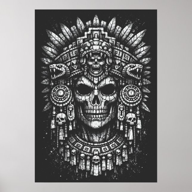 Poster Coiffe de crâne aztèque par BurnsInHell (Devant)