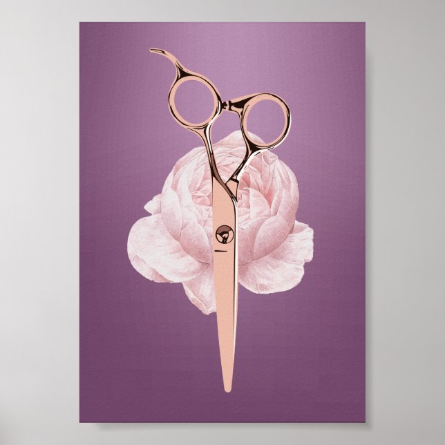 Poster Coiffeuse Stylo Rose Gold Ciseau Fleur violet Salo (Devant)