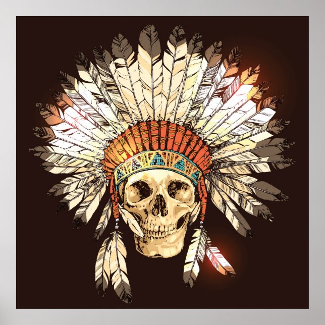 Poster Coiffure Amérindienne Tirée À La Main Avec H (Devant)