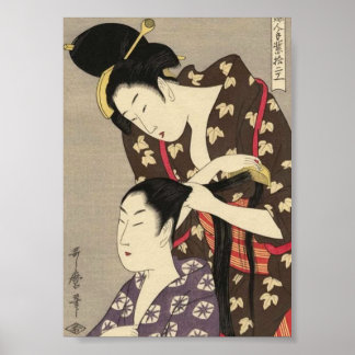 Poster Coiffure pour femmes Utamaro Yuyudo Art Ukiyo-e