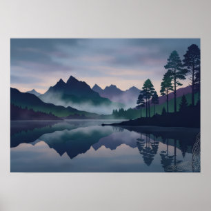 Poster Coin celtique Misty Mountain Lake Art écossais