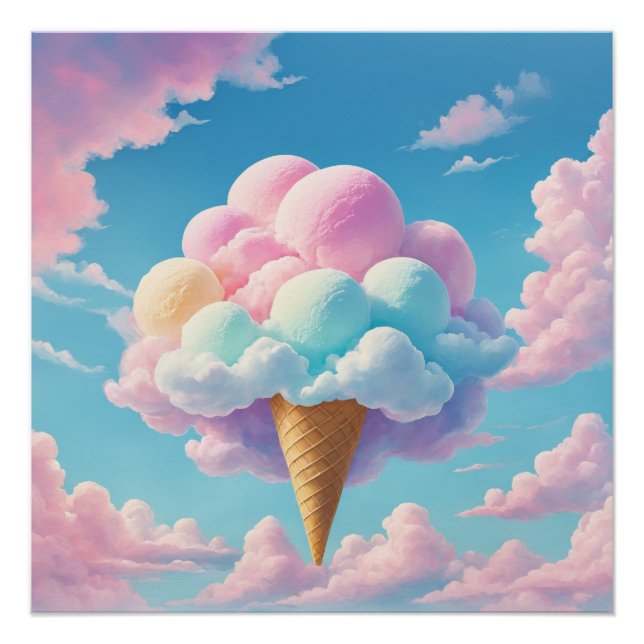 Poster Coin crème glacée nuageuse douce dans le pastel Po (Devant)