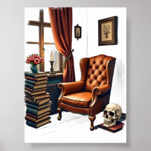 Poster Coin de lecture Dark Academia Livres anciens Bougi