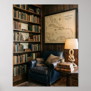 Poster Coin de lecture nautique cosy carte de la mer des 