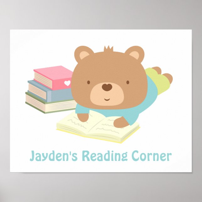 Poster Coin lecture avec des livres de nounours mignons (Devant)