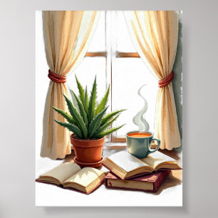 Poster Coin lecture de parent de plante Succulent et livr