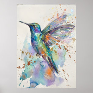 Poster Colibri Aquarelle Arc-en-ciel Iridescent Or Sp