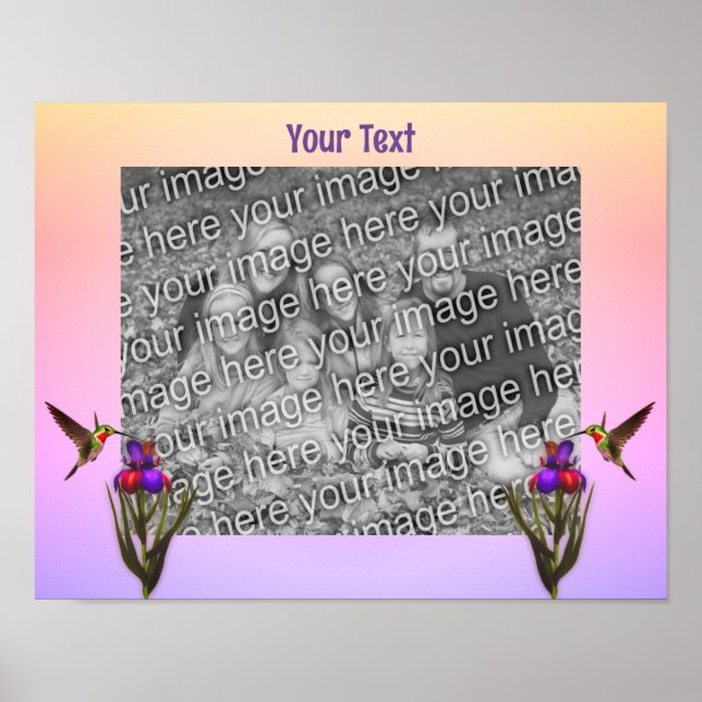 Poster Colibri Et Fleur Iris Créez Votre Propre (Devant)