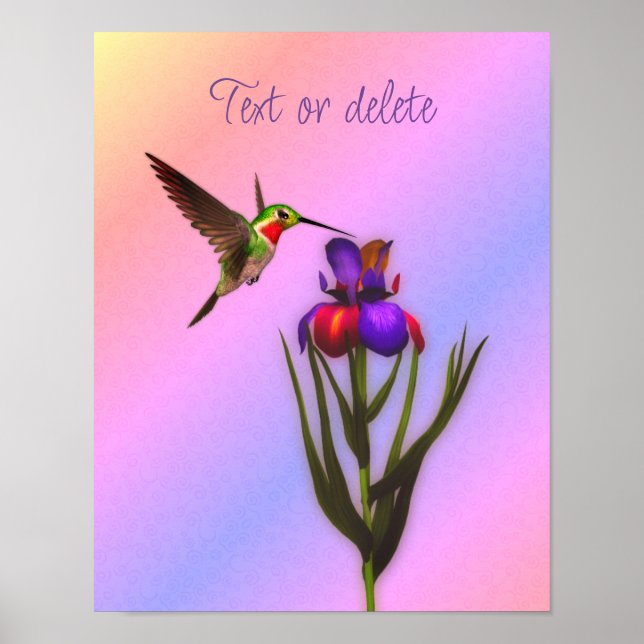 Poster Colibri Et Fleur Iris Personnalisés (Devant)