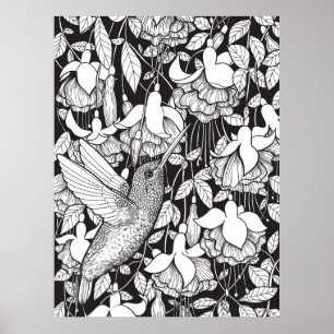 Poster Colibri et fuchsia