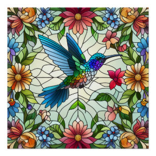 Poster Colibri gracieux avec effet de verre tendu