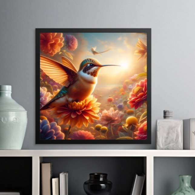 Poster Colibri gracieux S'enfonçant au-dessus de la fleur (Créateur téléchargé)