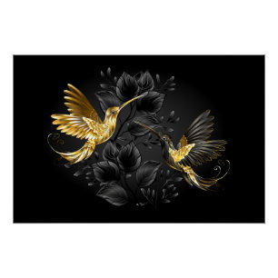 Poster Colibri noir et or