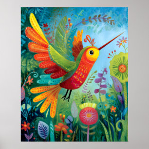 Poster Colibri œuvre d'art colorée