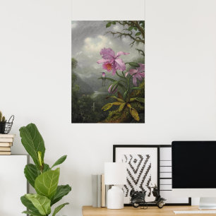 Poster Colibri perché sur une plante d'orchidée par MJ He