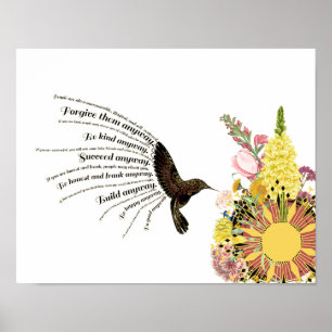 Poster Colibri, soleil et fleurs