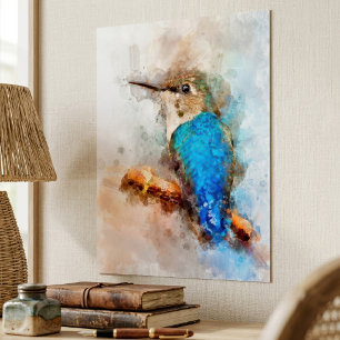 Poster Colibri sur une branche Aquarelle - 01