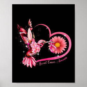Poster Colibri Tournesol rose Ruban Cancer du sein Aw