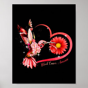 Poster Colibri Tournesol Rouge Ruban de sang Cancer Awar
