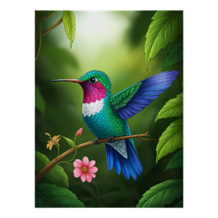 Poster Colibri vibrant parmi les feuilles