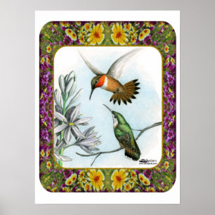 Poster Colibris et fleurs #2