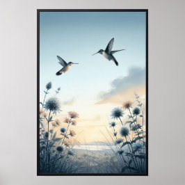 Poster Colibris et Fleurs sauvages avec cadre en option