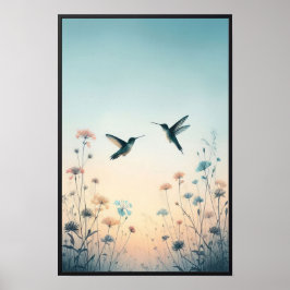 Poster Colibris et Fleurs sauvages avec cadre en option