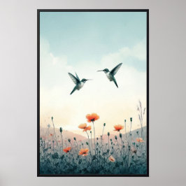 Poster Colibris et Fleurs sauvages avec cadre en option