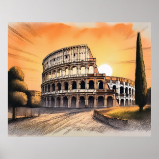 Poster Colisée à Rome Italie au coucher du soleil 