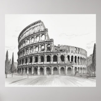 Poster Colisée monument historique à rome, italie esquiss