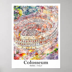 Poster Colisée Rome Italie Aquarelle Croquis main